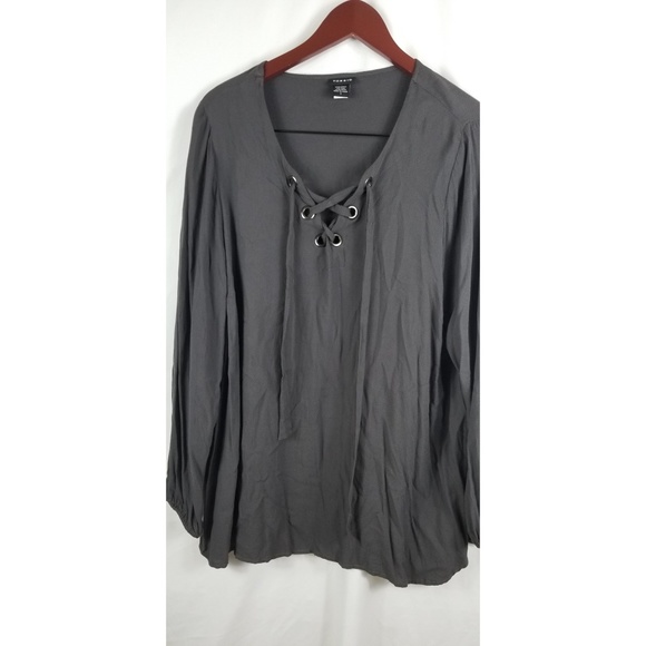 torrid Tops - Torrid Blouse Charcoal Lace Tie Accent Sz 1